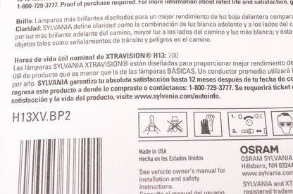 Sylvania H13XV.BP2 Sylvania XtraVision Headlight Qty 2 NOS
