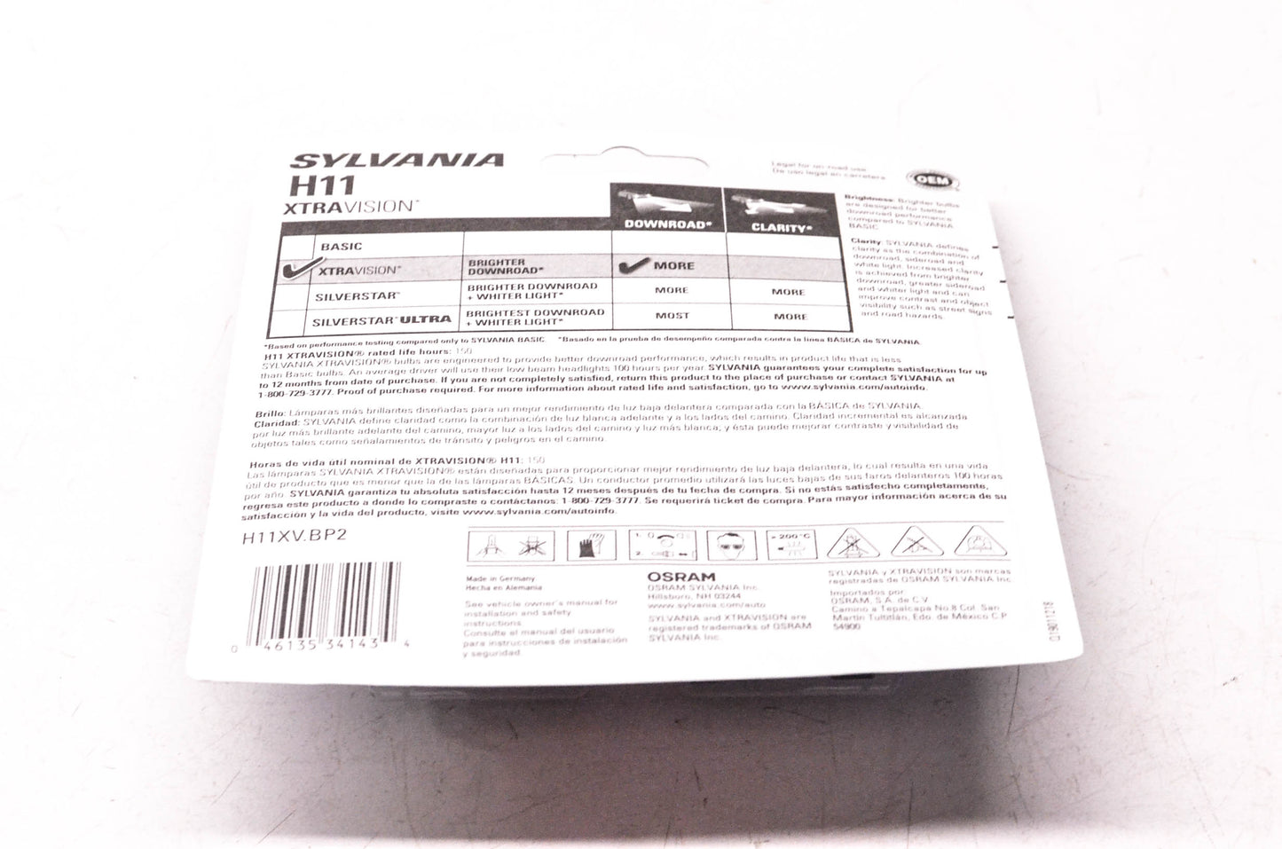 Sylvania H11XV.BP2 Sylvania XtraVision Headlight Qty 2 NOS