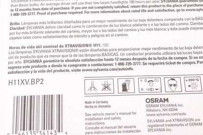 Sylvania H11XV.BP2 Sylvania XtraVision Headlight Qty 2 NOS
