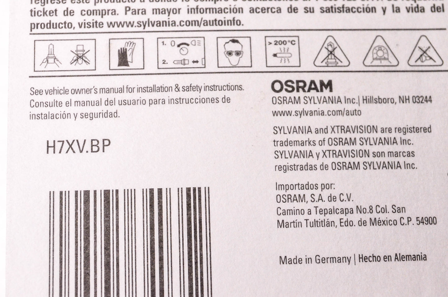 Sylvania H7XV.BP Sylvania XtraVision Headlight NOS