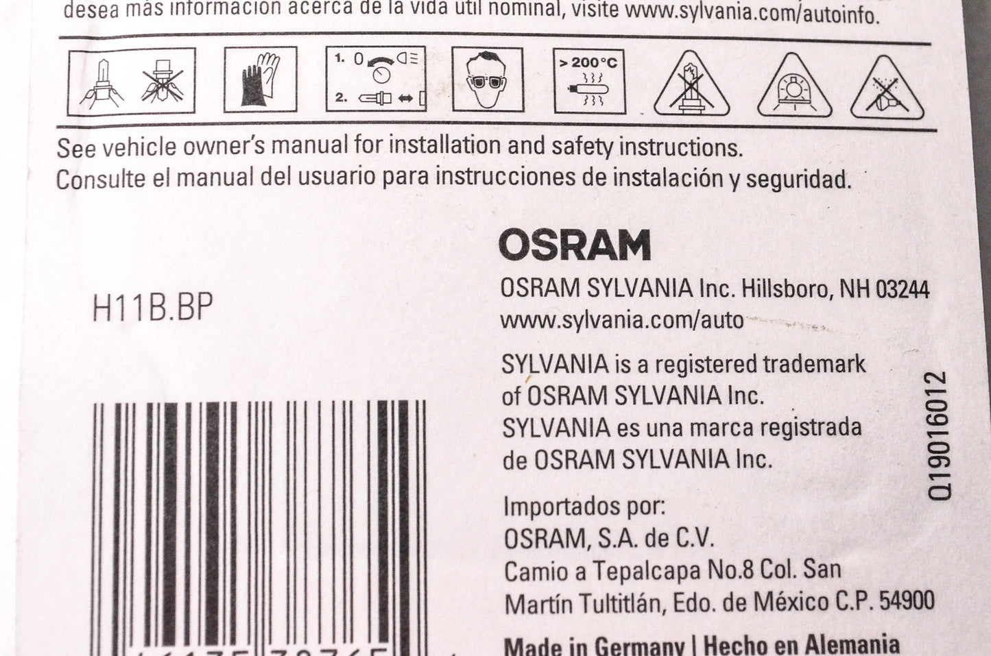 Sylvania H11B.BP Sylvania Basic Headlight NOS