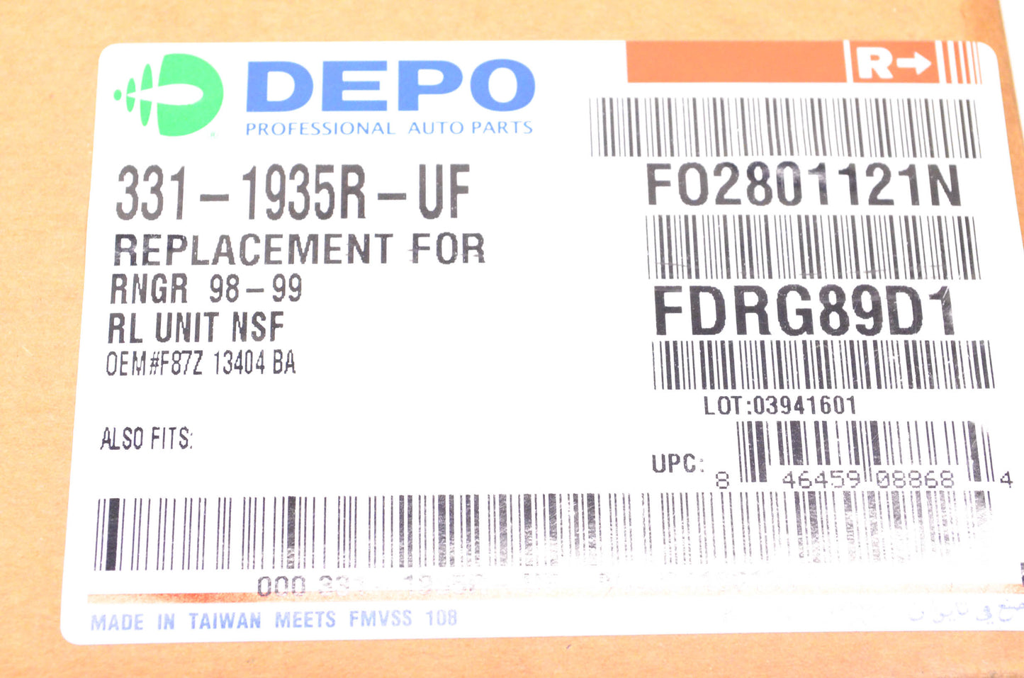 DEPO 331-1935R-UF Passenger Side Taillight Taillamp Brake Light 98-99 Ranger NOS