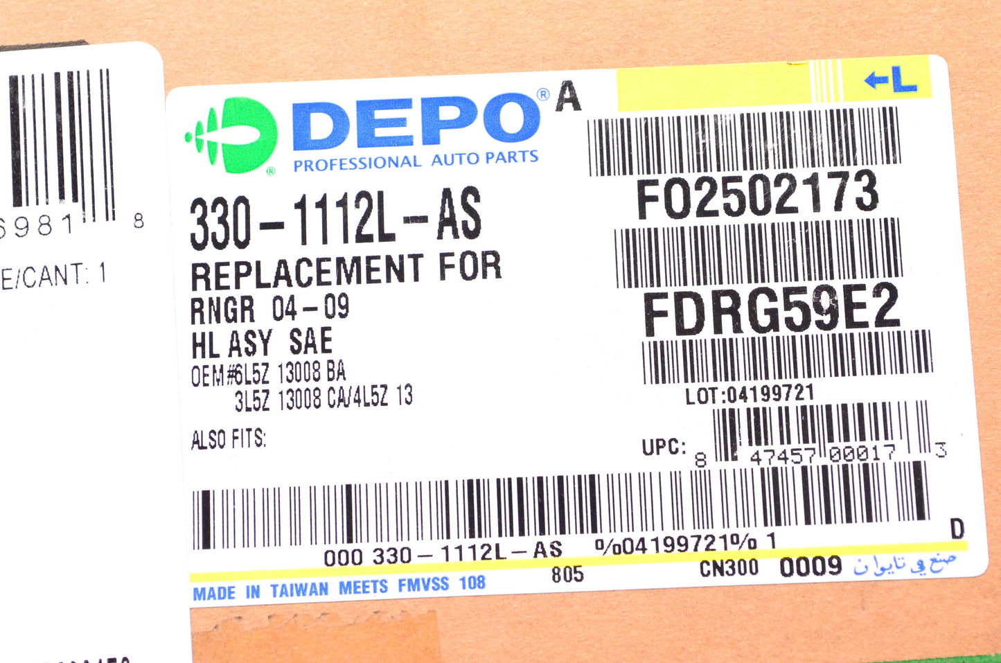 DEPO Driver Side Headlight Headlamp Assembly Ford Ranger 2004-2009 NOS
