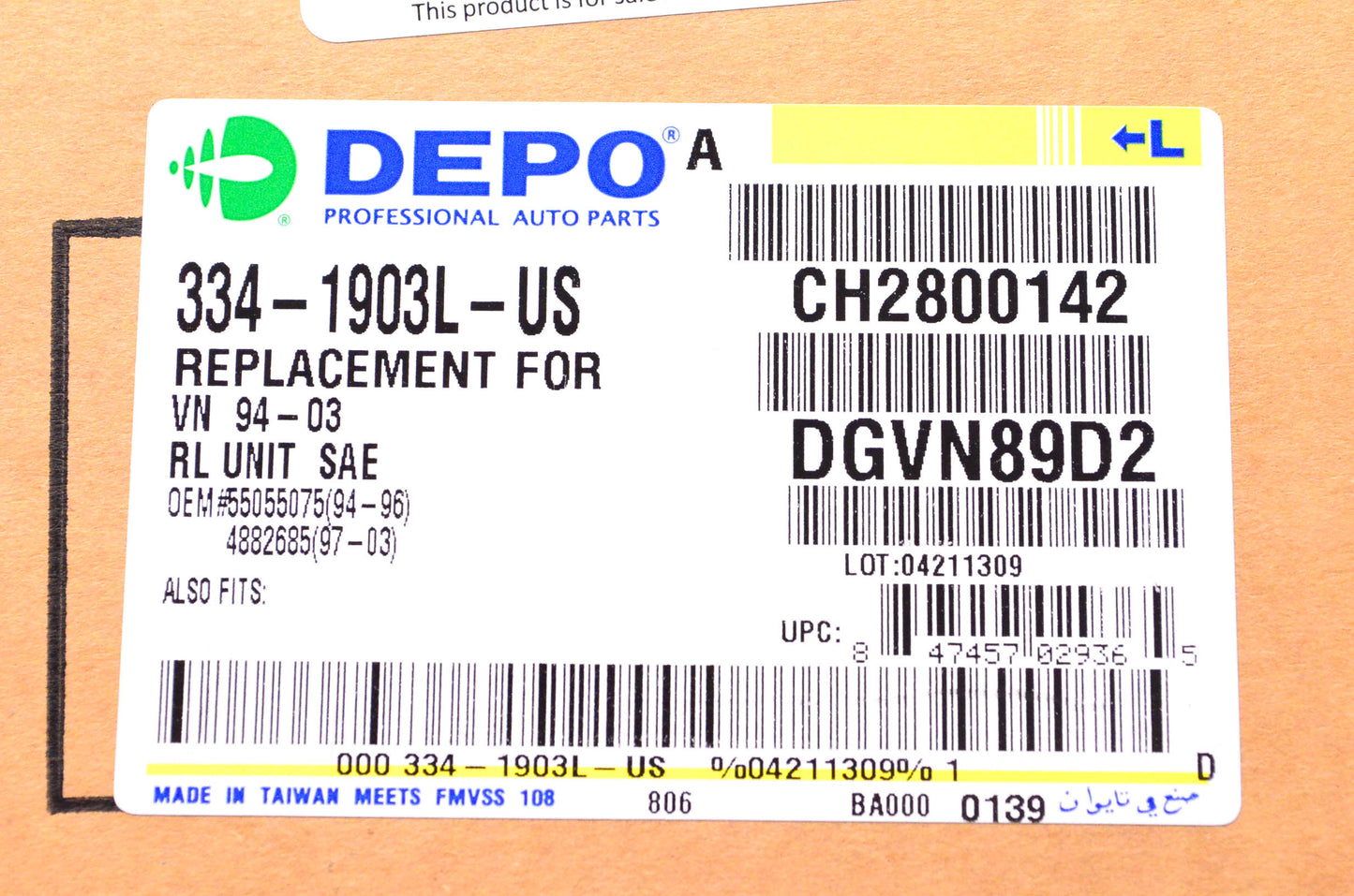 DEPO 334-1903L-US Driver Side Taillight Taillamp Assembly 94-03 Dodge NOS
