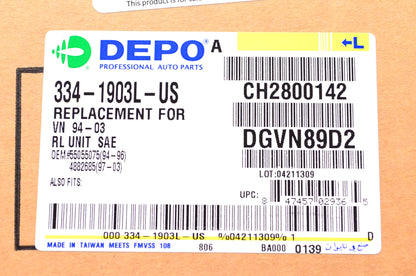 DEPO 334-1903L-US Driver Side Taillight Taillamp Assembly 94-03 Dodge NOS