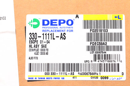 DEPO 330-1111L-AS Driver's Side Headlight Assembly 92-98 Ford F-150 NOS