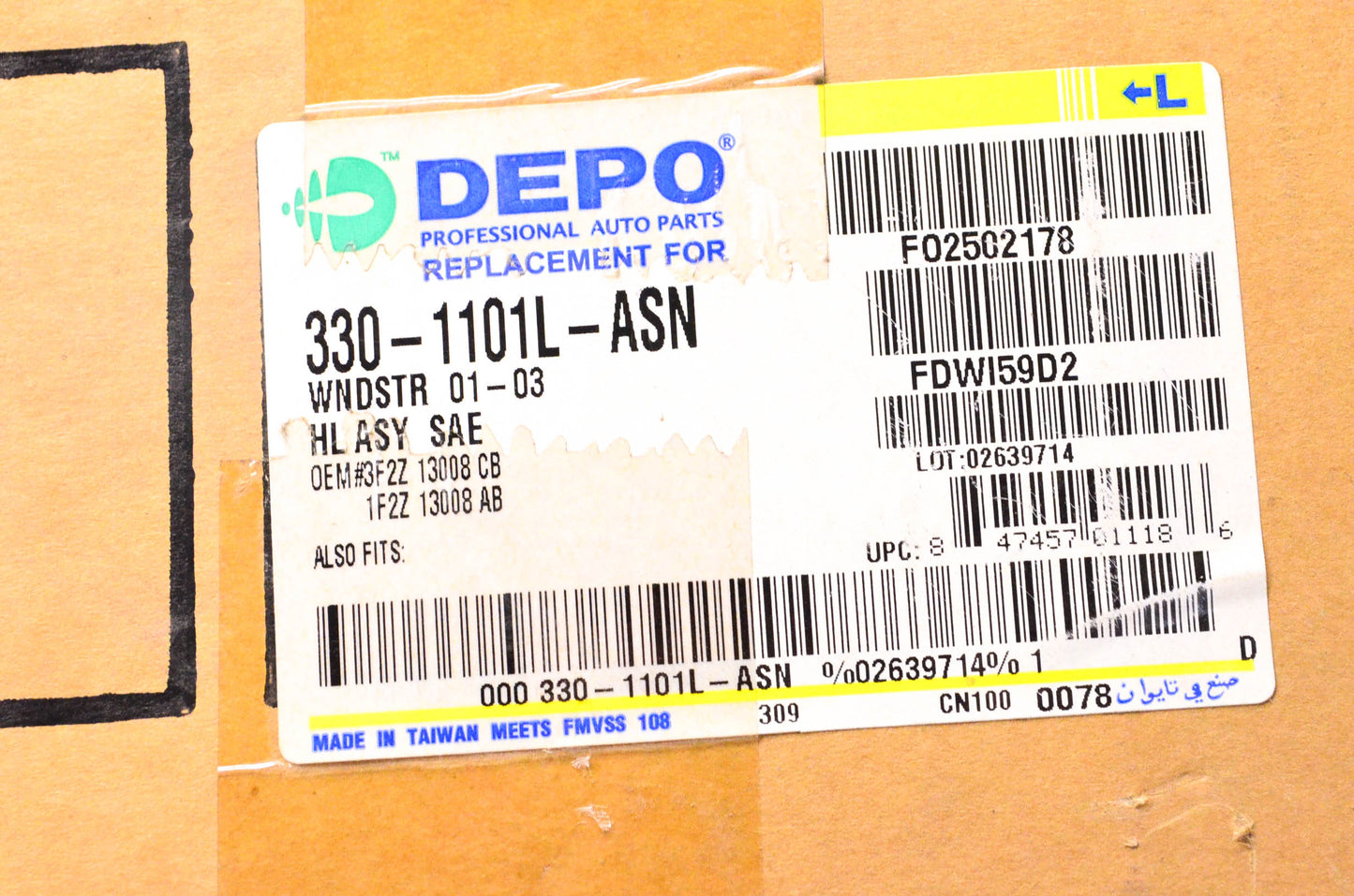 DEPO 330-1101L-ASN Driver Side Headlight Headlamp for 01-03 Ford Windstar NOS