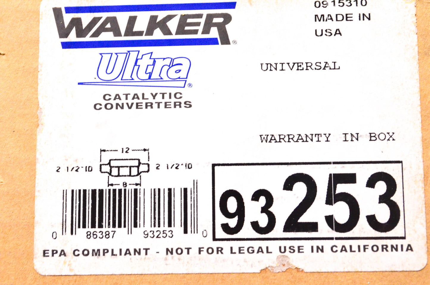 Walker 93253 Catalytic Converter-Ultra Universal Converter NOS