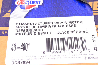 Carquest 43-4801 Remanufactured Wiper Motor NOS