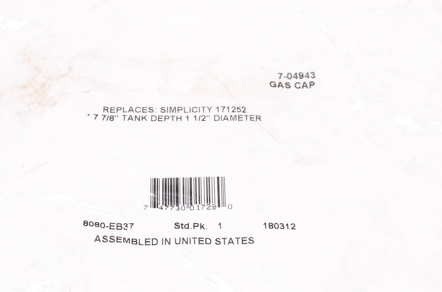 Prime Line 7-04943 Gas Cap With Gauge NOS