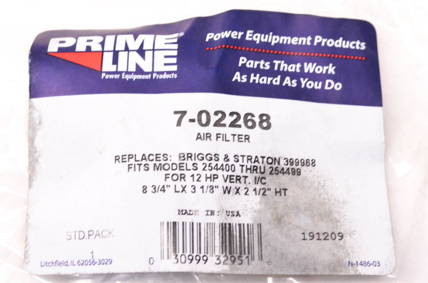 Prime Line 7-02268, 399968 Air Filter NOS
