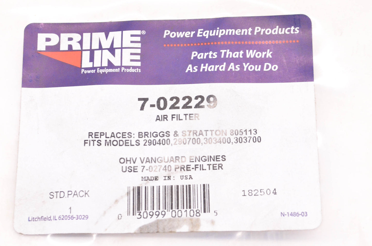 Prime Line 7-02229 Air Filter NOS