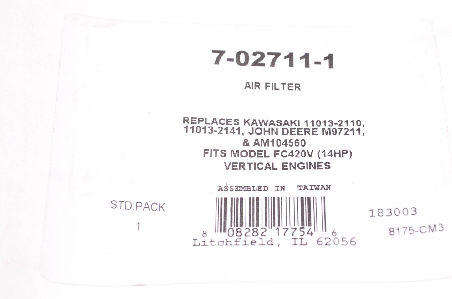 Prime Line 7-02711-1, 11013-2110, M97211 Air Filter NOS