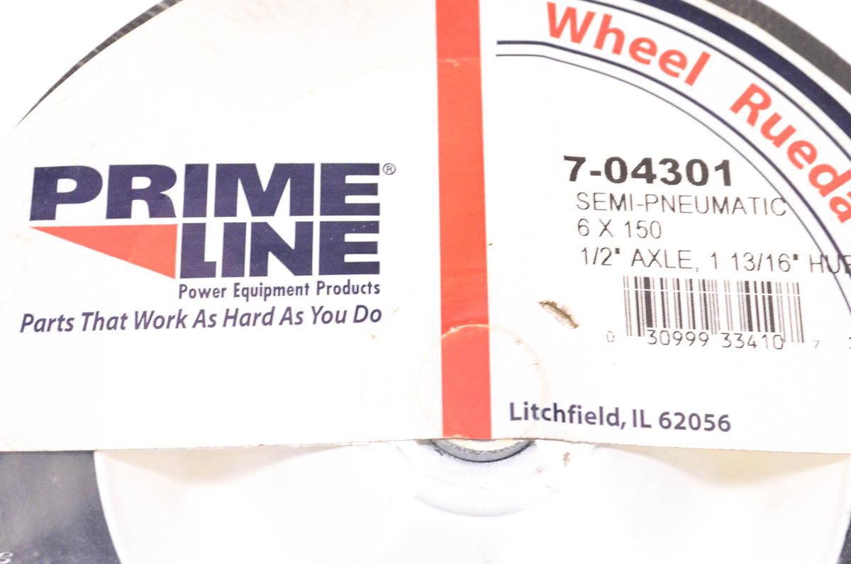 Prime Line 7-04301, N-1594-03 Wheel Semi-Pneumatic 6 X 150 1/2" Axle, 1 13/16" Hub NOS