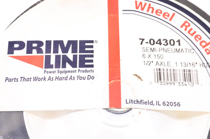 Prime Line 7-04301, N-1594-03 Wheel Semi-Pneumatic 6 X 150 1/2" Axle, 1 13/16" Hub NOS
