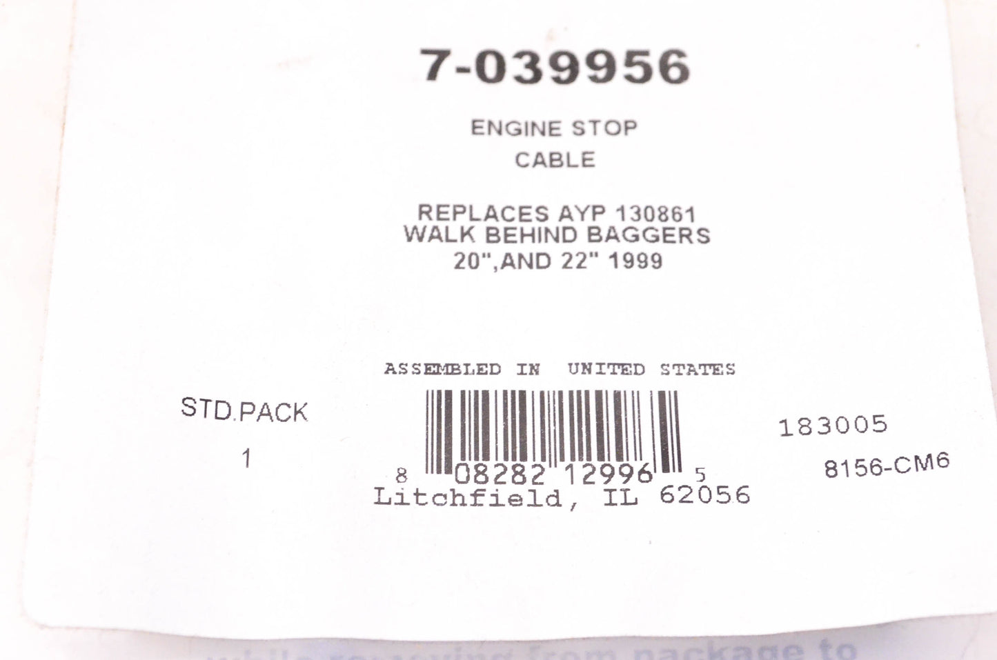 Prime Line 7-039956, 130861 Engine Stop Cable NOS