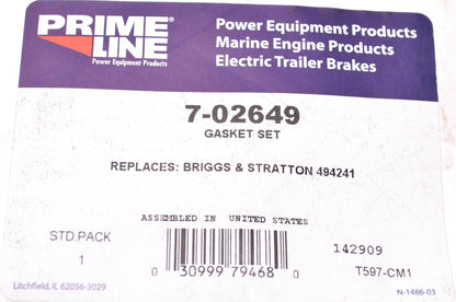 Prime Line 7-02649 Gasket Kit Replaces 494241- 12&12 1/2 HP Vertical NOS