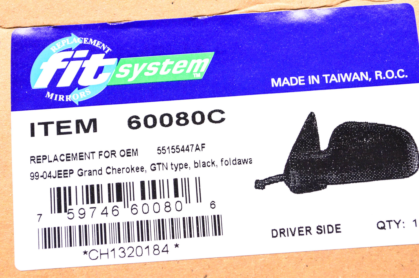 Fit System 60080C Driver's Side Foldaway Sideview Mirror NOS