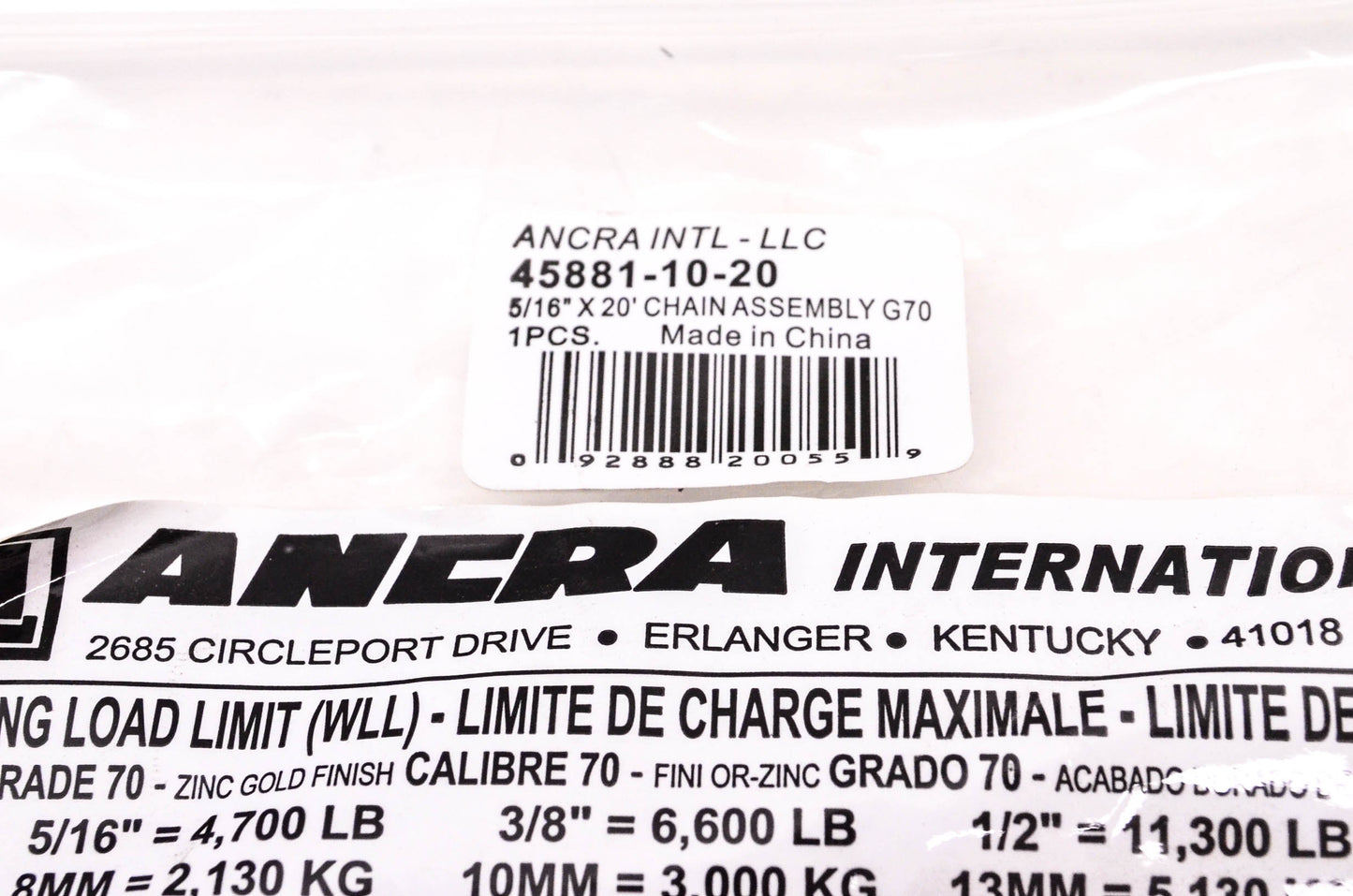 Ancra International 45881-10-20 5/16" x 20' Chain Assembly NOS
