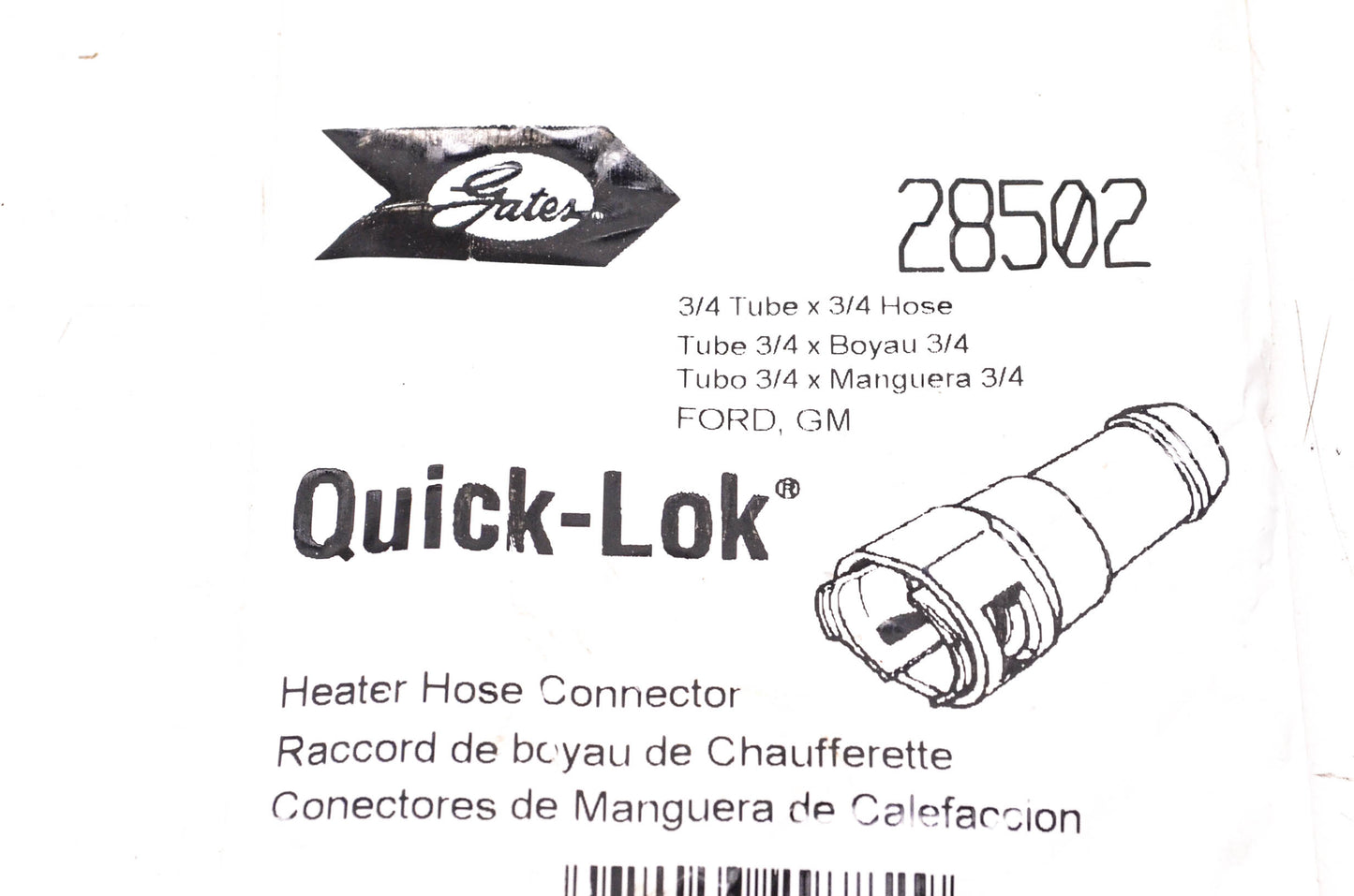 Gates 28502 Quick-Lok Heater Hose Connector NOS