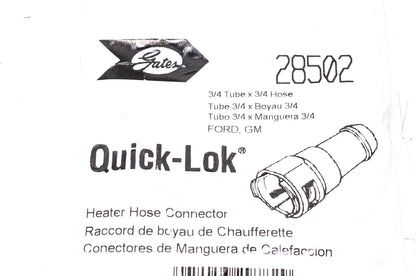 Gates 28502 Quick-Lok Heater Hose Connector NOS