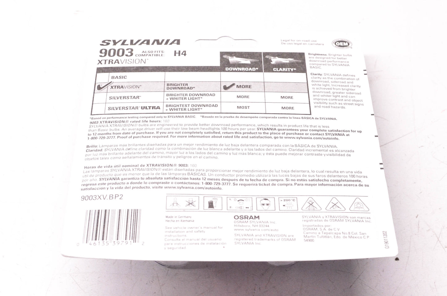 Sylvania 9003XV.BP2 Sylvania XtraVision Headlights Qty 2 NOS