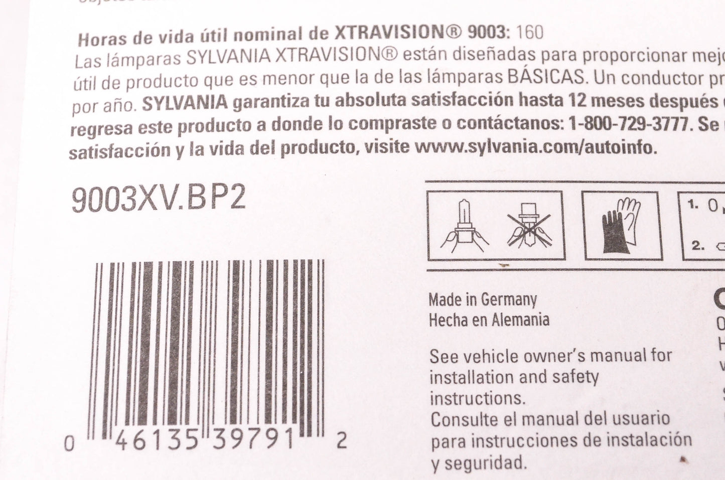 Sylvania 9003XV.BP2 Sylvania XtraVision Headlights Qty 2 NOS
