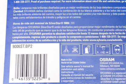 Sylvania 9006ST.BP2 Sylvania Silverstar Headlights Qty 2 NOS