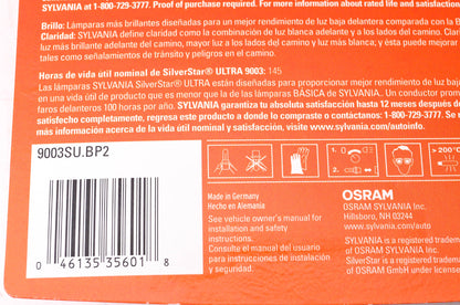Sylvania 9003SU.BP2 Sylvania Silverstar Ultra Headlights Qty 2 NOS