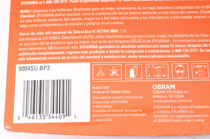 Sylvania 9004SU.BP2 Sylvania Silverstar Ultra Headlights Qty 2 NOS