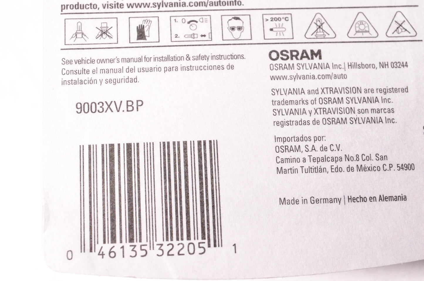 Sylvania 9003XV.BP Sylvania XtraVision Headlight NOS