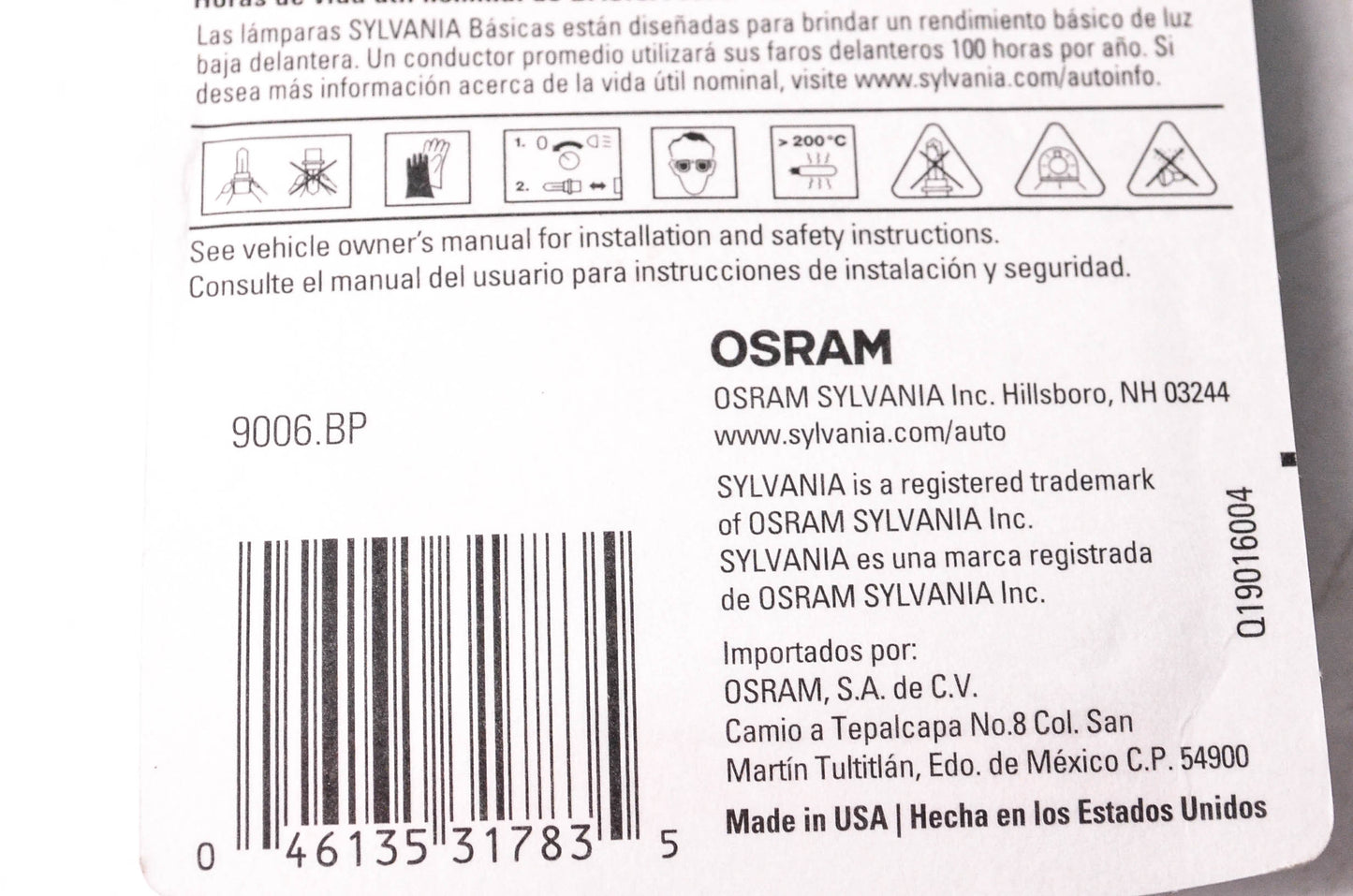 Sylvania 9006.BP Sylvania Basic Headlight NOS