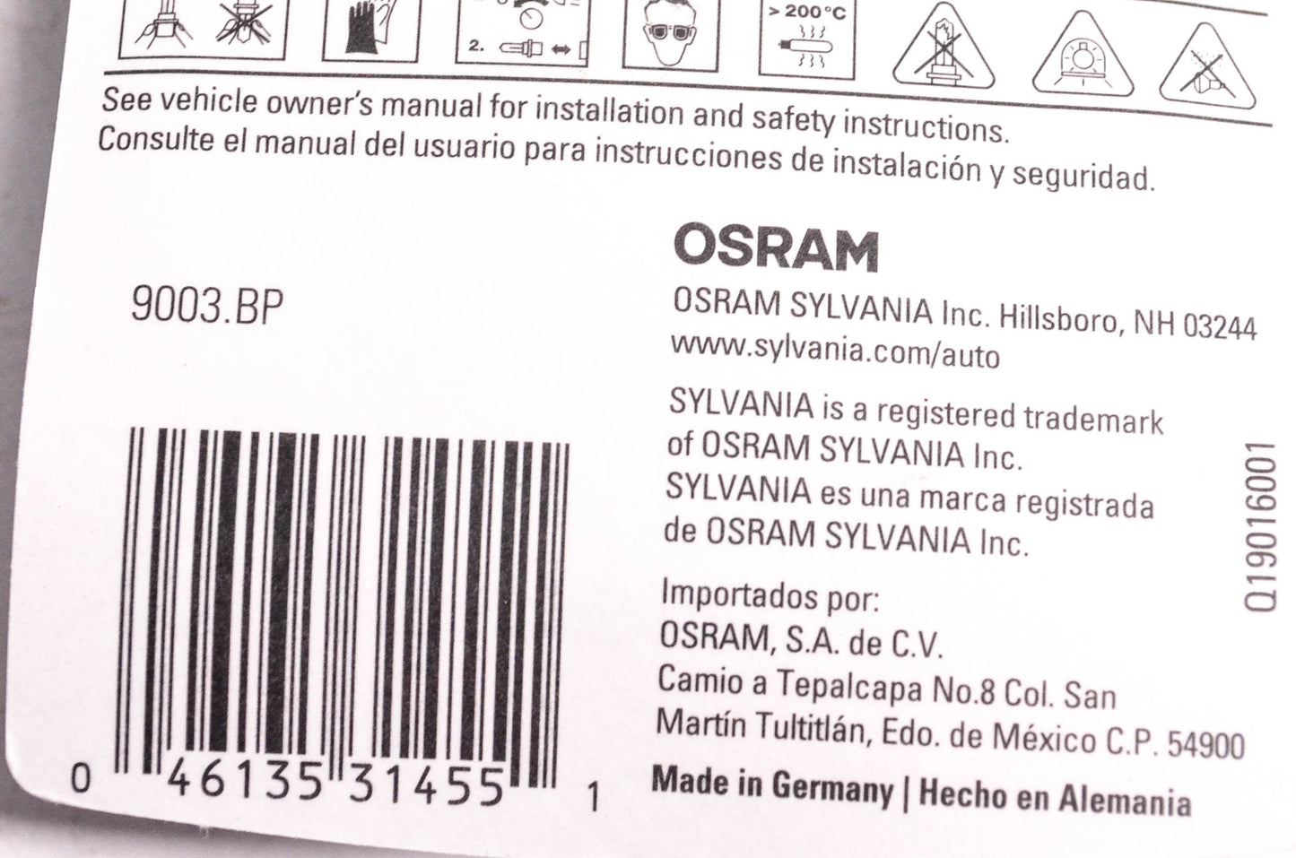 Sylvania 9003.BP Sylvania Basic Headlight NOS