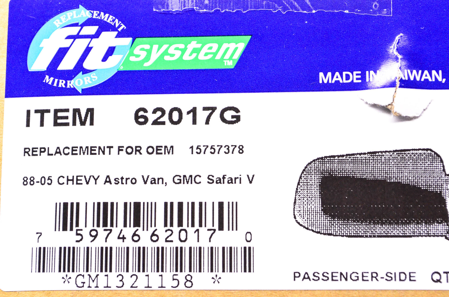 Fit System 62017G Chevy Van Passenger's Side Mirror NOS