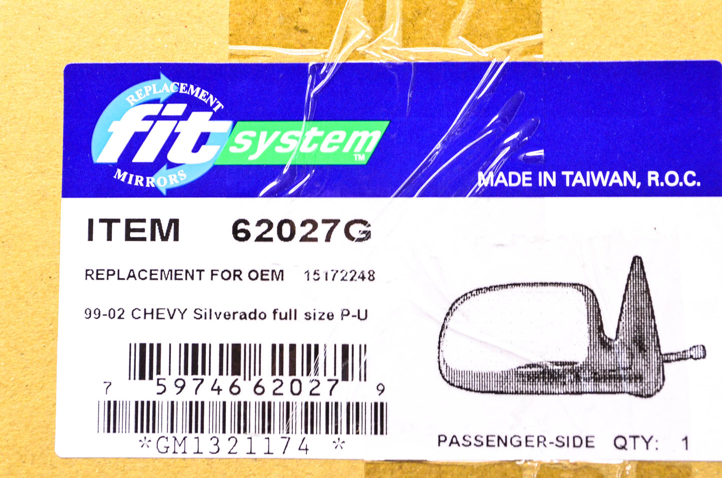 Fit System 62027G Chevy Silverado Passenger's Side Mirror NOS