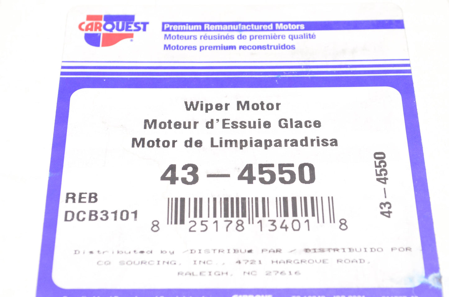 Carquest 43-4550 Remanufactured Wiper Motor NOS