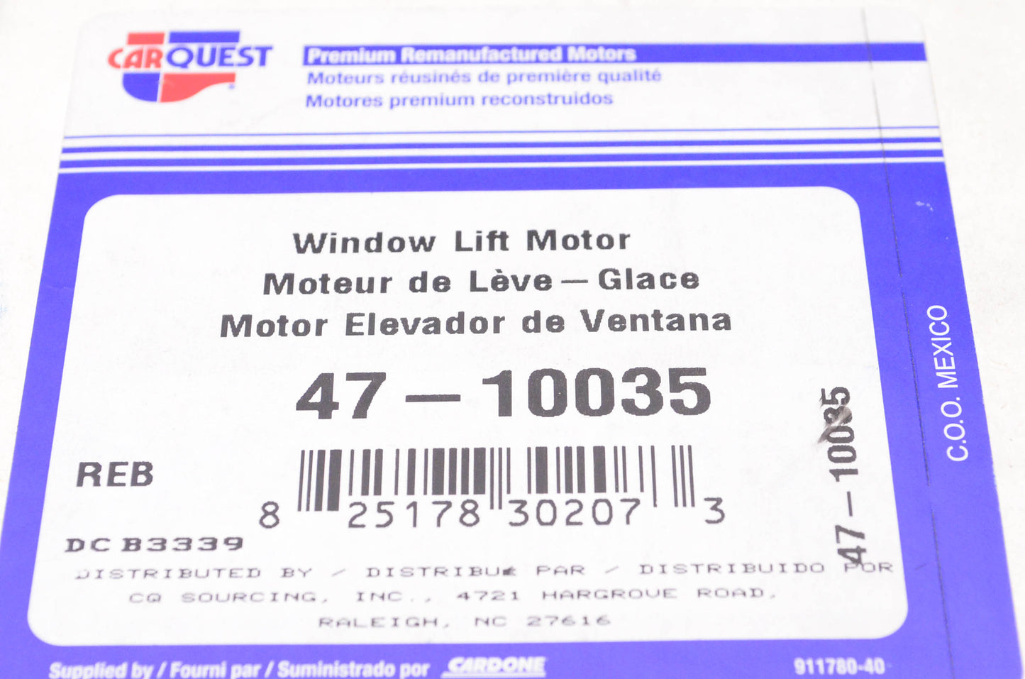 Carquest 47-10035 Remanufactured Window Lift Motor NOS