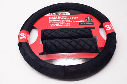 Autocraft AC33121B Black Quilted Steering Wheel Cover NOS