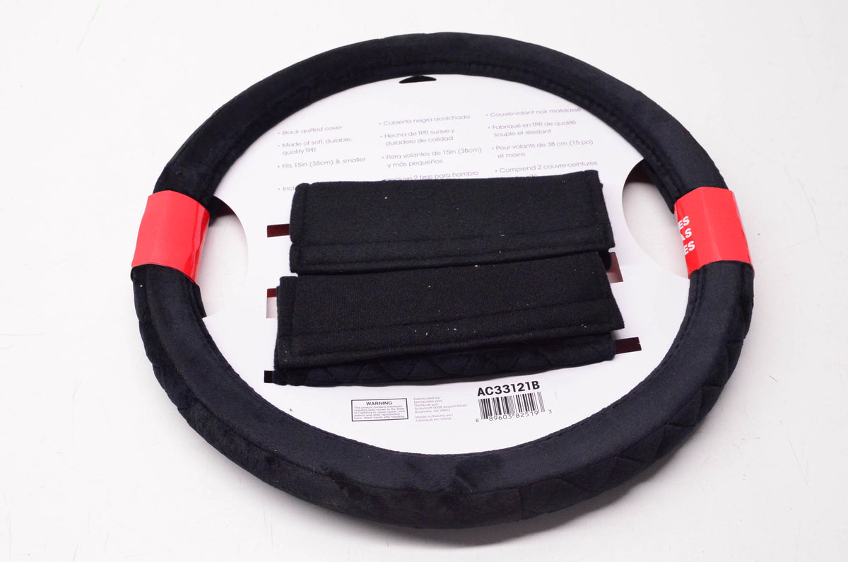 Autocraft AC33121B Black Quilted Steering Wheel Cover NOS