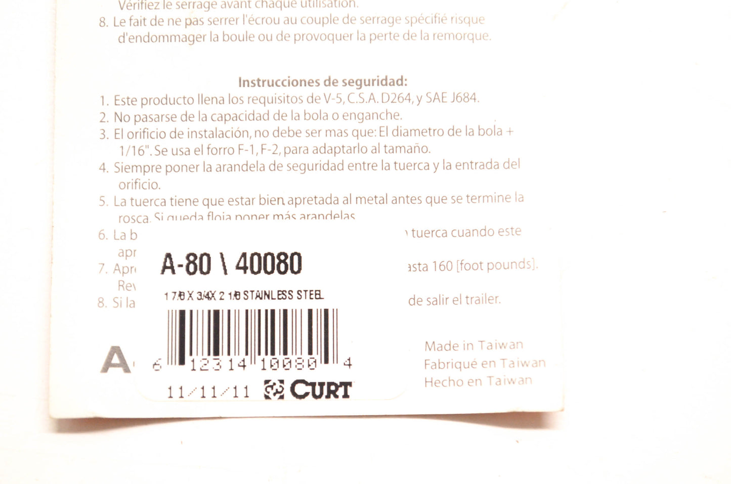 Curt 40080, A-80 Trailer Hitch Ball NOS