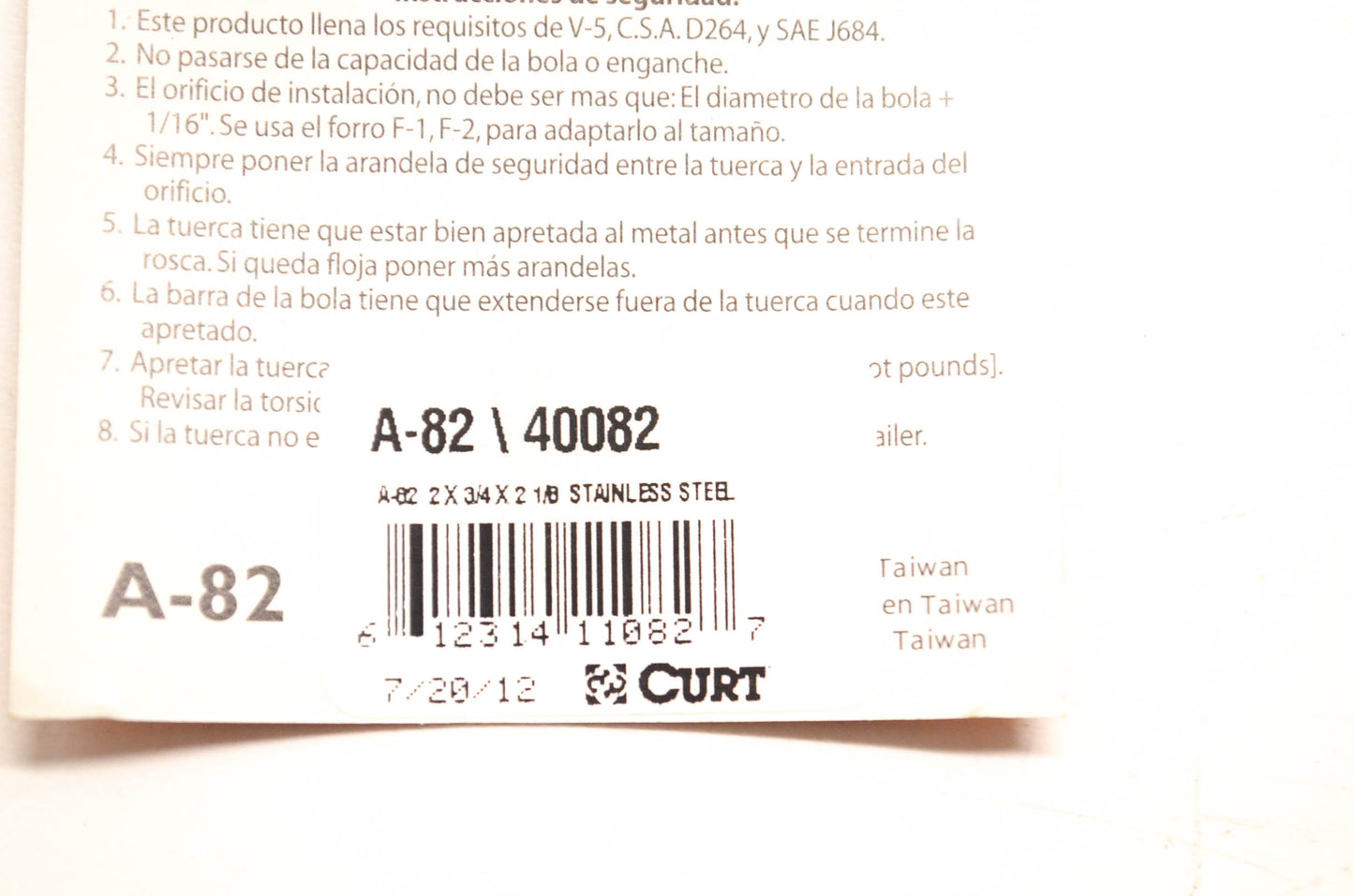 Curt 40082, A-82 Trailer Hitch Ball NOS