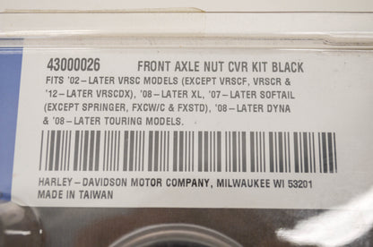 OEM Harley Davidson 43000026 Front Axle Black Nut Cover Kit