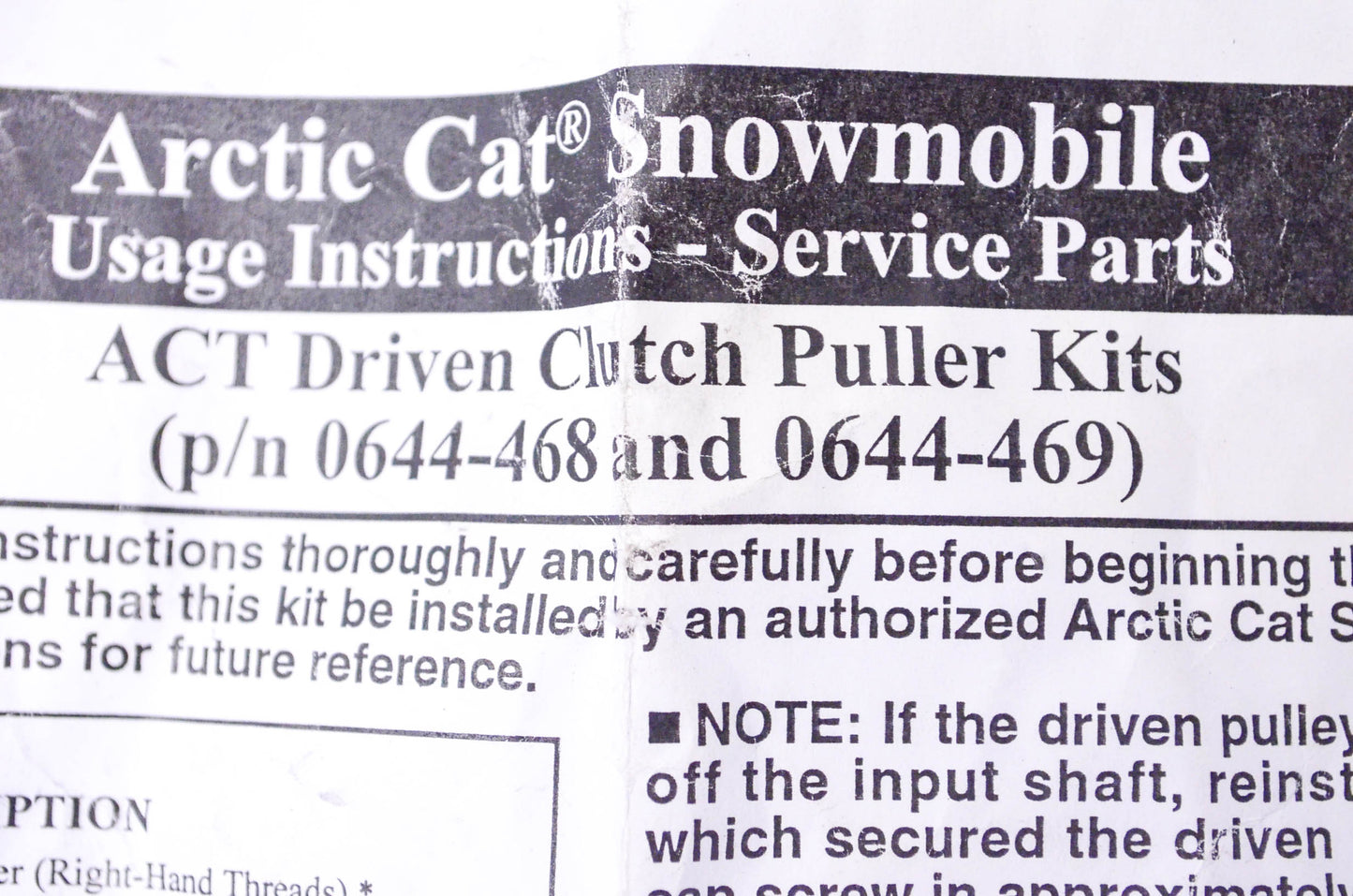 New OEM Arctic Cat 0644-469 Driven Clutch Puller Kit NOS