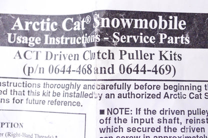 New OEM Arctic Cat 0644-469 Driven Clutch Puller Kit NOS