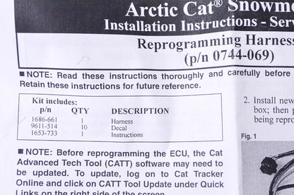 New OEM Arctic Cat 0744-069 Reprogramming Harness Kit NOS