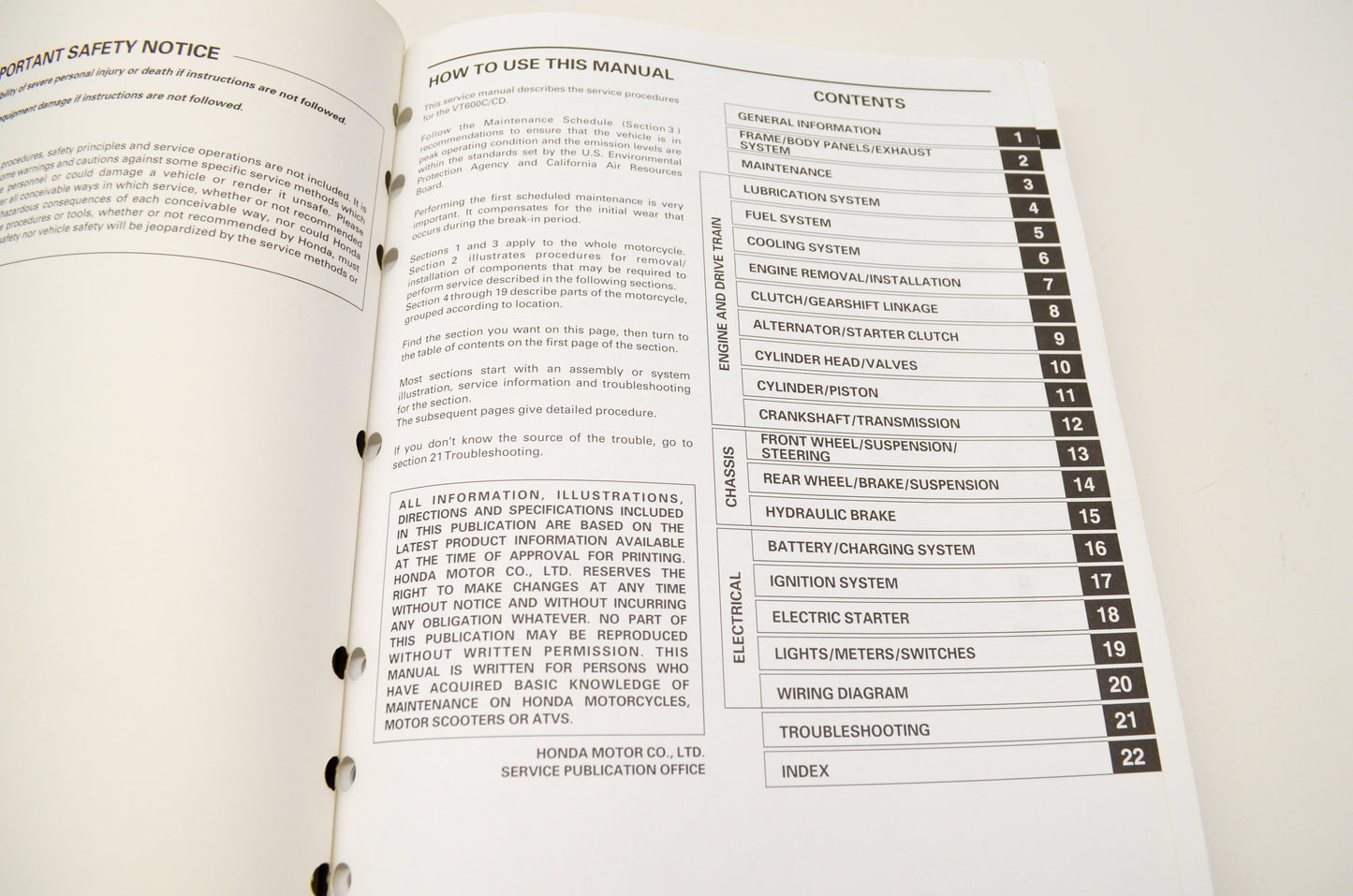 OEM Honda 61MZ800 97-98 VT600C/CD Service Shop Manual
