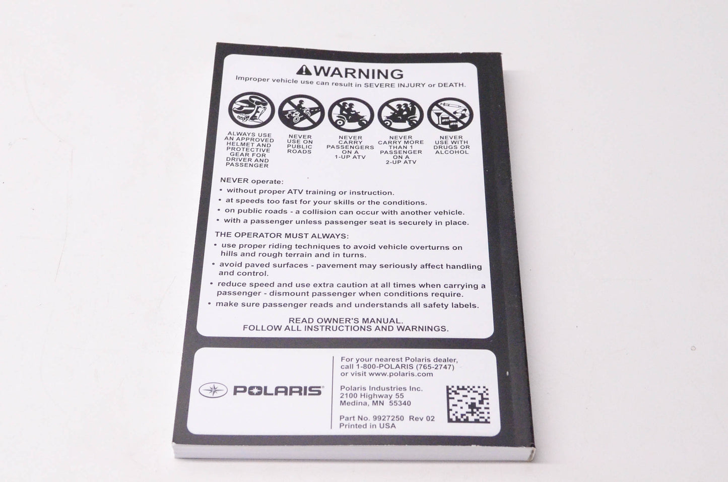 New OEM Polaris 9927250 2017 Sportsman Owner's Manual NOS