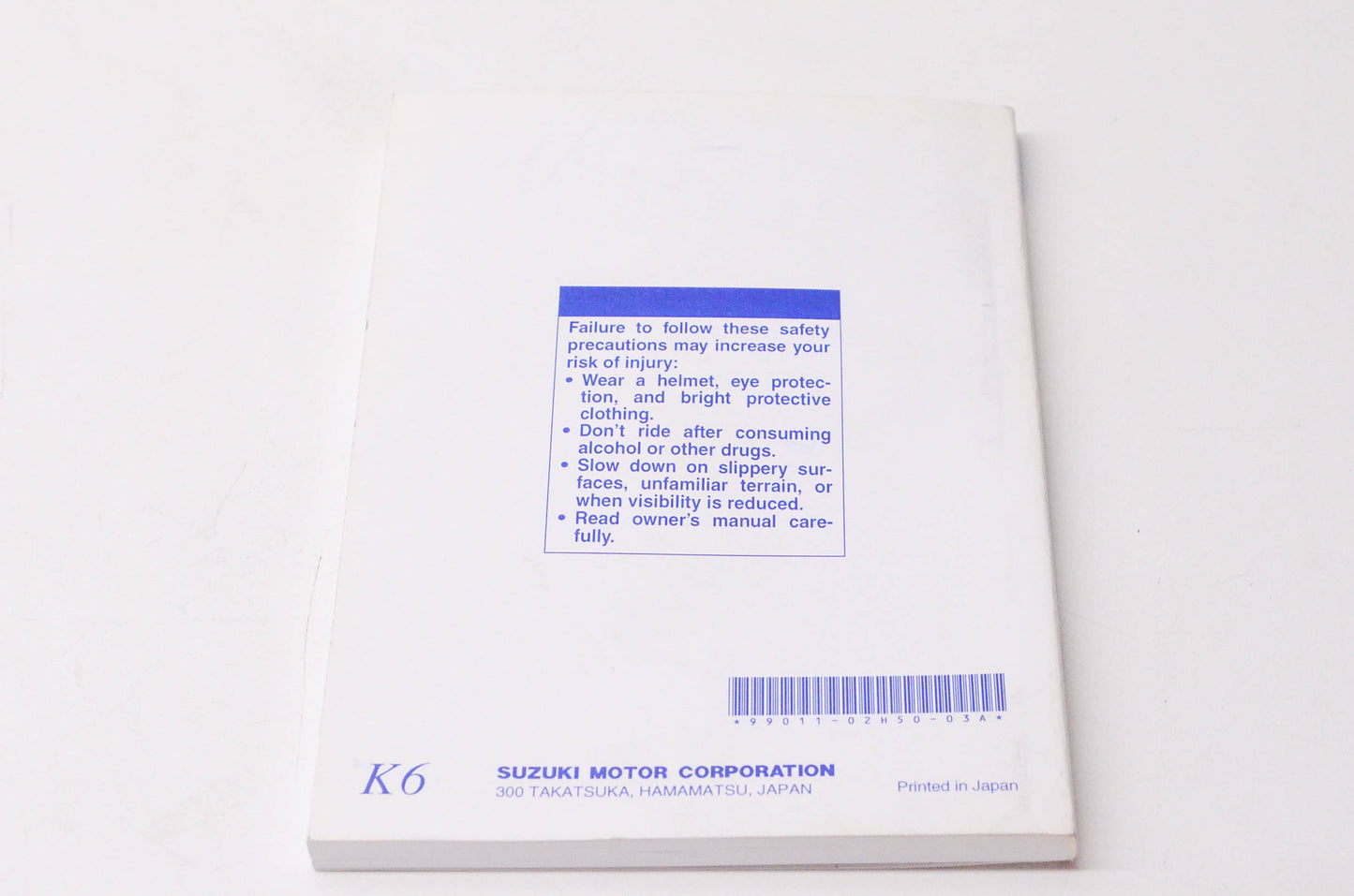 New OEM Suzuki 99011-02H50-03A GXS-R750 Owner's Manual NOS