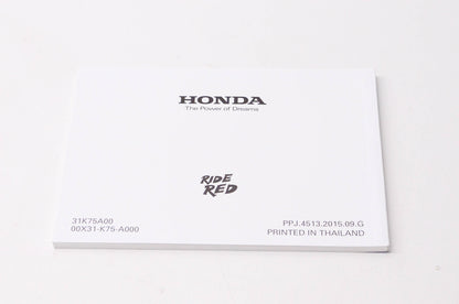 New OEM Honda 31K75A00, 00X31-K75-A000 2016 CBR300R/RA Owner's Manual NOS