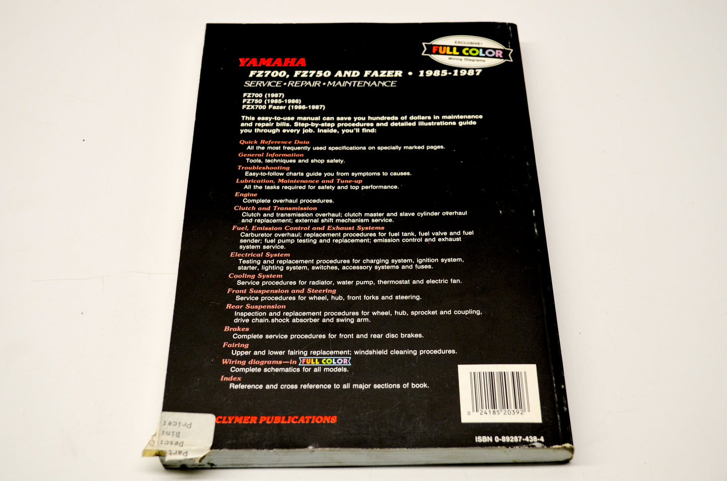 New OEM Yamaha M392 85-87 FZ700, FZ750, & FAZER Service Shop Manual NOS